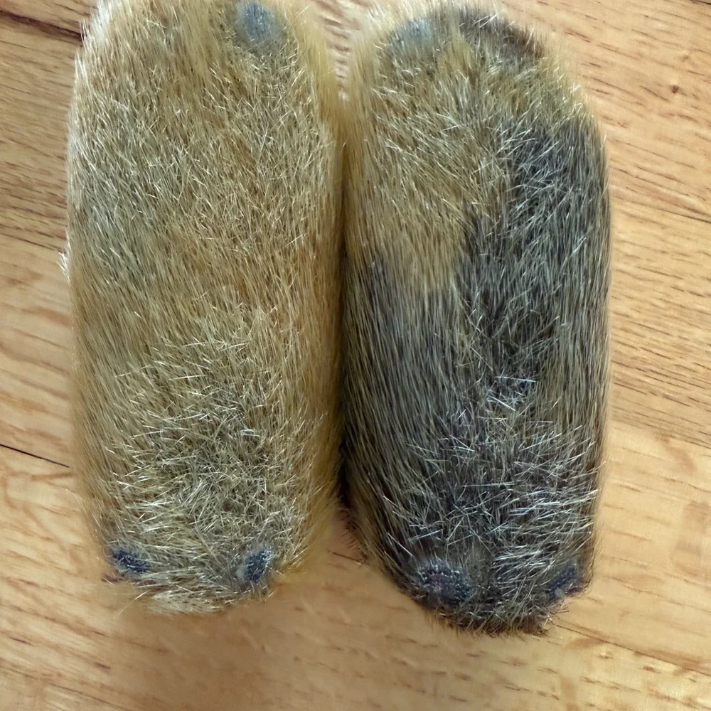 Vintage 60’s Zoo Pets Brand Seal Fur Moccasin Slippers with Red Plaid Bow